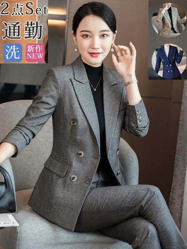 レア商品 4color スーツ レディース ビジネススーツ 通勤 OL 2点セット 【ジャケット+パンツ/スカート】二つボタンスーツ レディーススーツ フォーマルスーツ 洗えるスーツ S -5X 4,733円