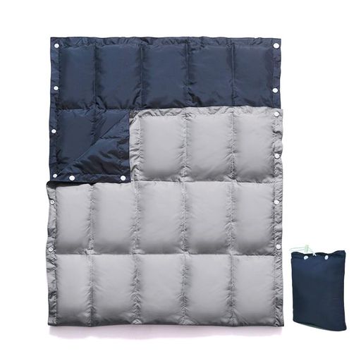 KOKOSUN ダウン ブランケット ひざ掛け 肩掛け 腰巻き 多機能 防寒 冷房対策 スナップボタン付き オフィス 家庭用 車中泊 アウトドア キャンプ 旅行用 収納袋付き (ダークブルーとシルバー