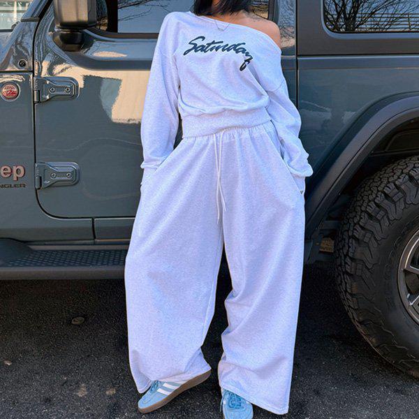 Hスタイル(SET)サタデーオフセット 春 初秋 女性 トレーニングウェアセット スウェットセット パンツセットアップ ホームウェア