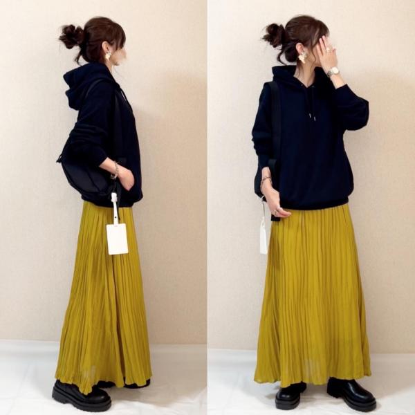 【大人気】 無地パーカー＋ギャザースカートワンピースセット