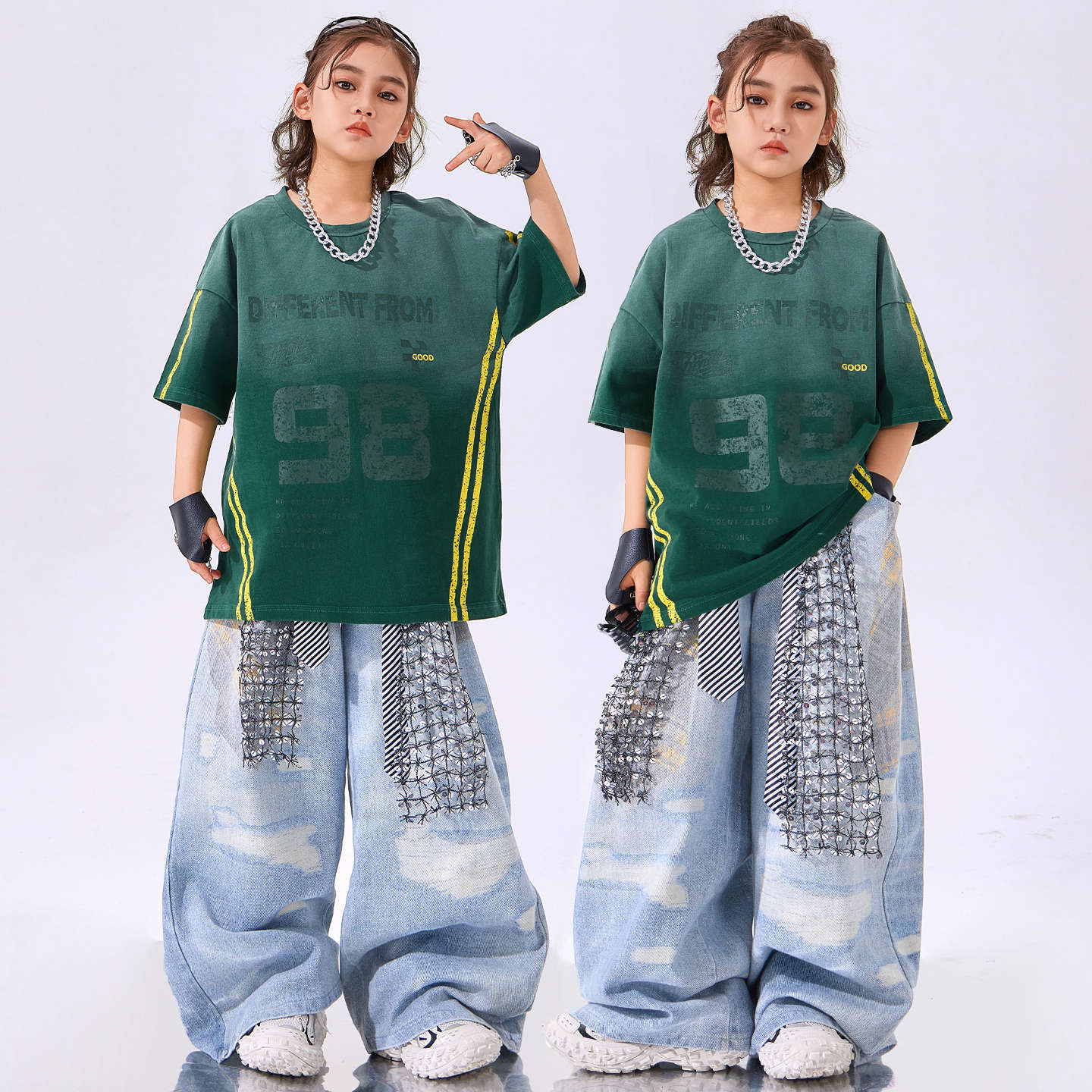 男女兼用 ジャージ セットアップ ストリートダンスファッション男の子用ヒップホップ衣装子供用ドラム演奏衣装
