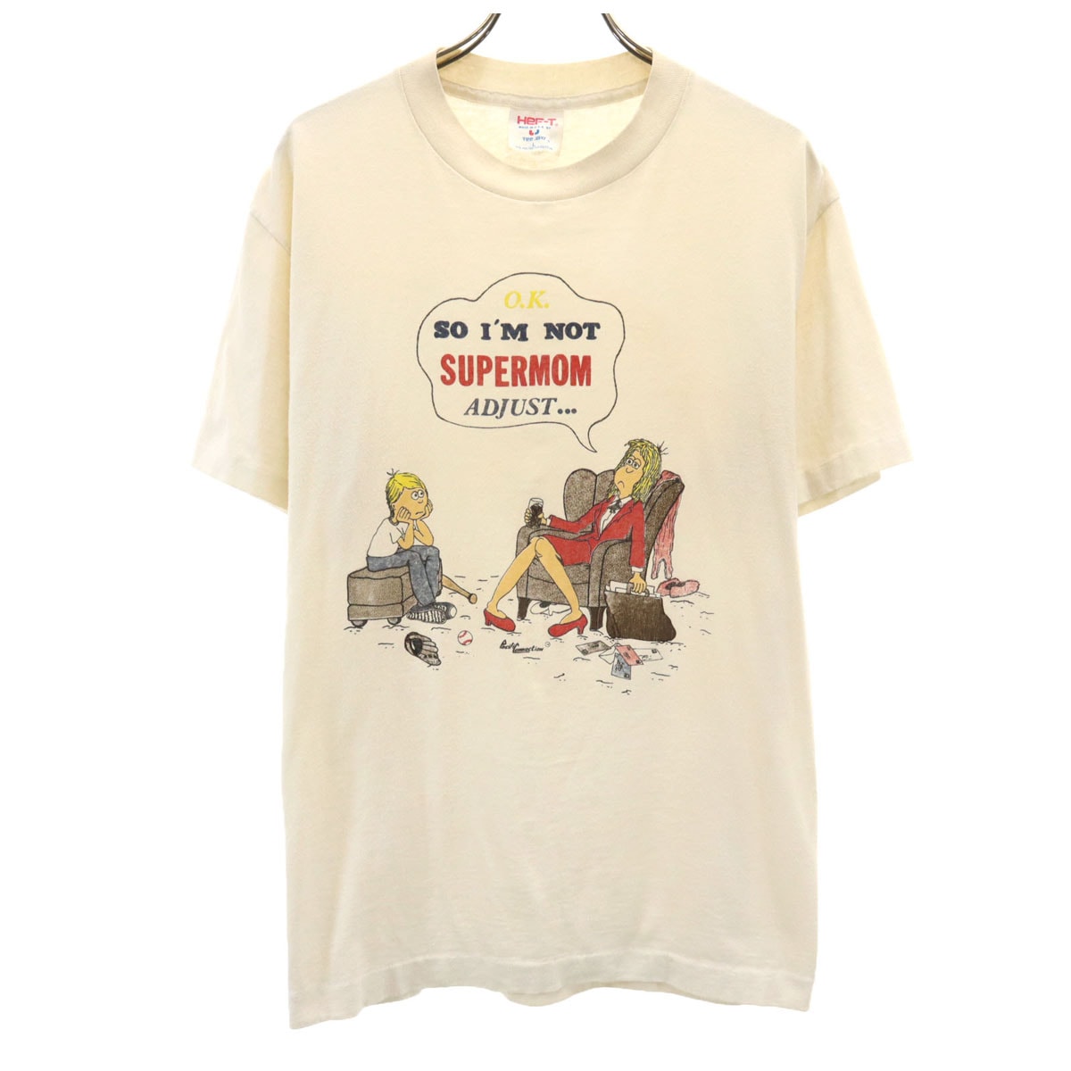 HEF-T 90s USA製 オールド 半袖 Tシャツ L アイボリー メンズ 古着