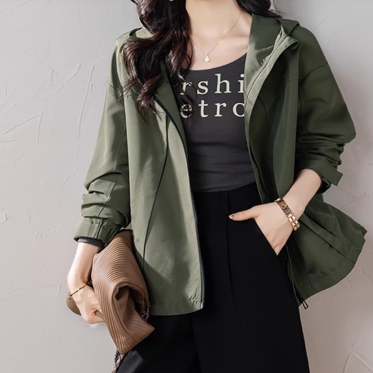 レディース ジャケット パーカー アウター 上着 羽織 前開き ウィンドブレーカー 長袖 フード ワイド ファスナー ポケット かわいい 大人可愛い きれいめ シンプル カジュアル おしゃれ