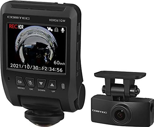 車用 ドライブレコーダー 360度全方位+リヤカメラ搭載 HDR361GW 360全方位録画 MICROSDカードメンテナンスフリー対応 32GBMICROSDカード付属 日本製 3年保証 常時録画
