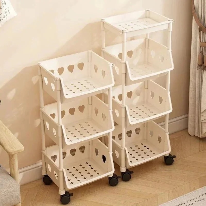 カートおやつ棚ベビー用品収納棚着地可動赤ちゃんおもちゃ収納棚クリーム風