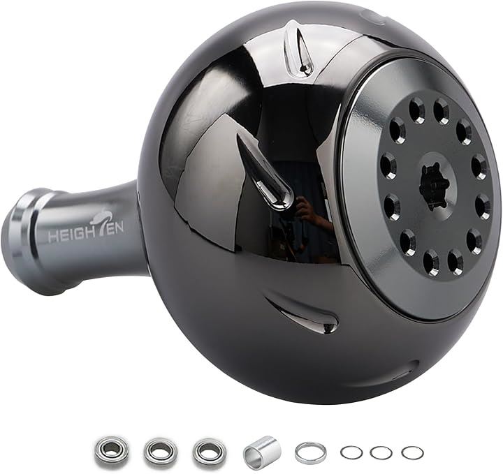 45mm パワー リール ハンドル ノブ 4色 シマノ Shimano Bタイプ ダイワ Daiwa Lサイズ 通用 Aurora Series 718(ブラック＆ガンメタル)