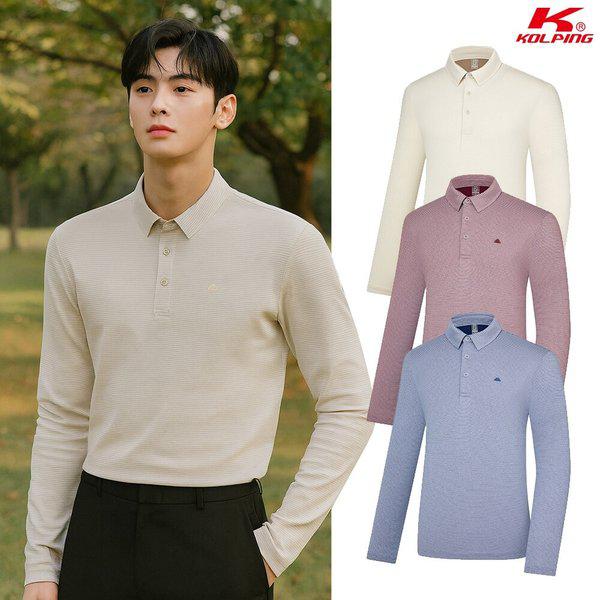 男性ハイクール ストライプ 登山 長袖カラー Tシャツ KSC432TT2M