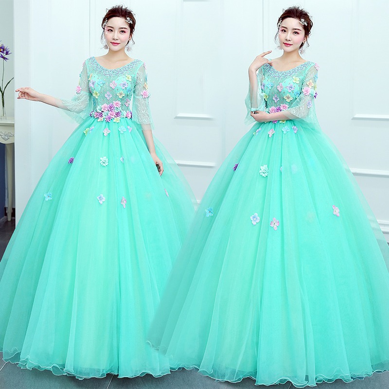 2024学生美術試験ドレスステージソロパフォーマンス服パフスカートロングドレス写真スタジオ衣装カラフルな糸