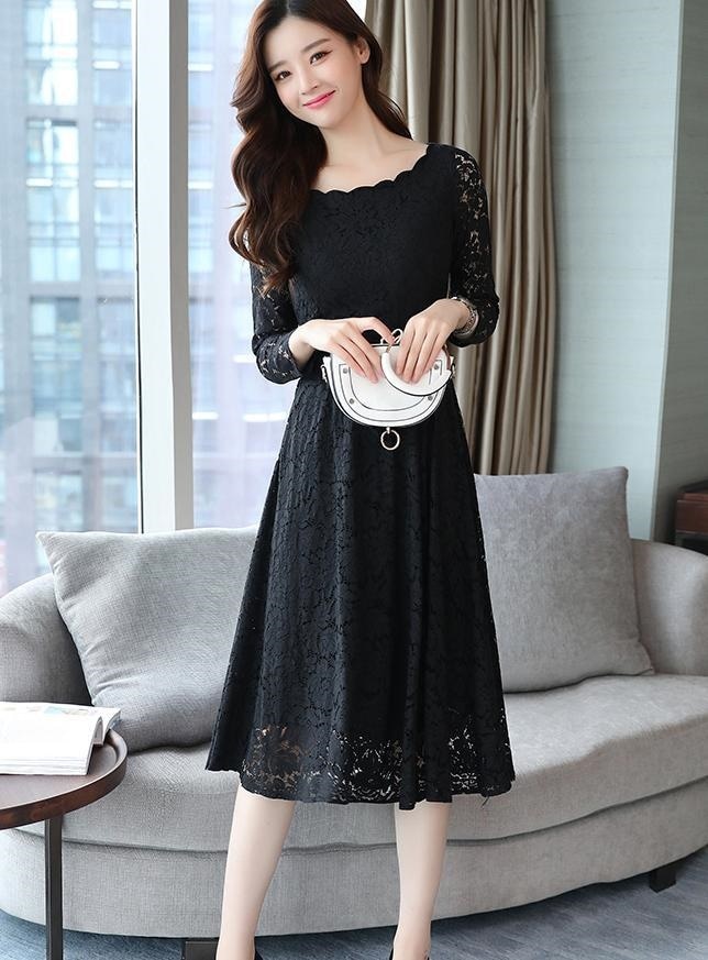 1497. 総レースAラインロングドレス（ブラック） パーティー お呼ばれ 二次会 結婚式 披露宴 演奏会 レストラン 2019 春夏 sale