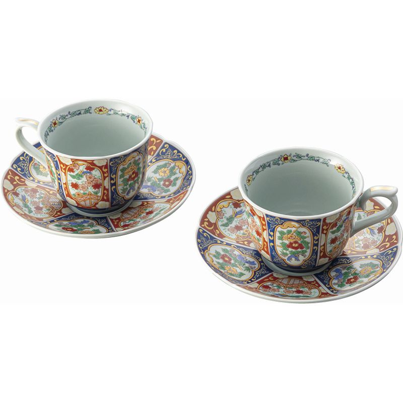 波佐見焼 珈琲碗皿2客揃 錦鳳凰絵