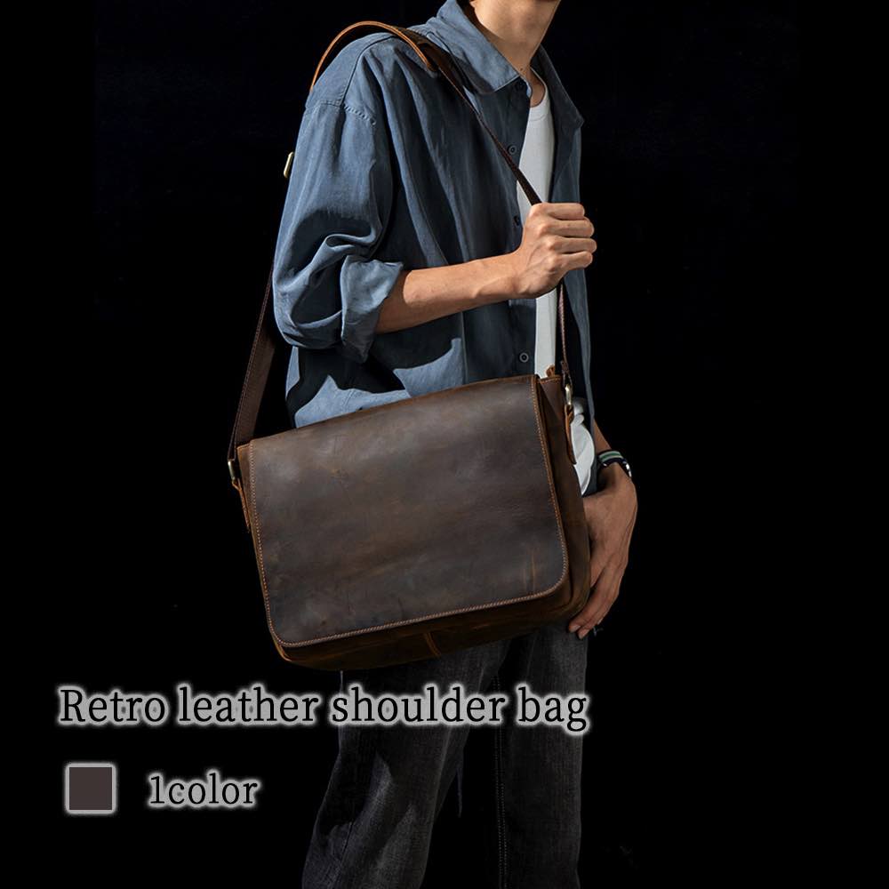 ショルダーバッグ メンズ レトロレザーショルダーバッグ 人気 多収納 革 2WAY レザー ブランド かっこいい 黒 トートバッグ おしゃれ 斜めがけ 軽量 秋 50代 ナイロン ボディバッグ 小さめ