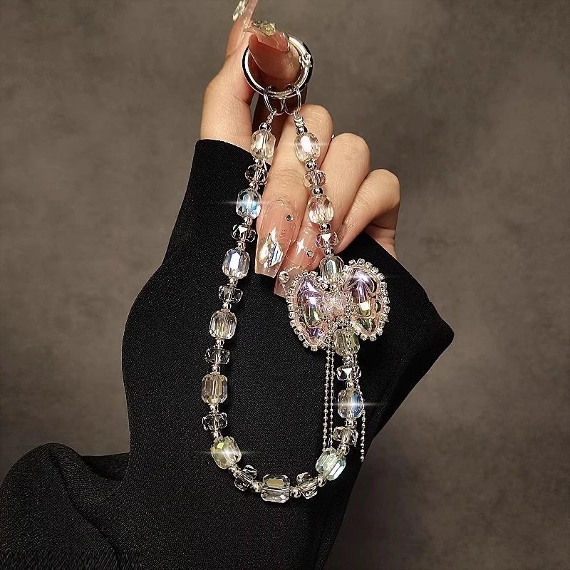 【デザインがきれいでユニーク】ストラップ電話の短いリストハンガーチェーンラブジェムクリスタルバタフライブレスレットハンドメイドハイエンドライトラグジュアリー女性スタイル