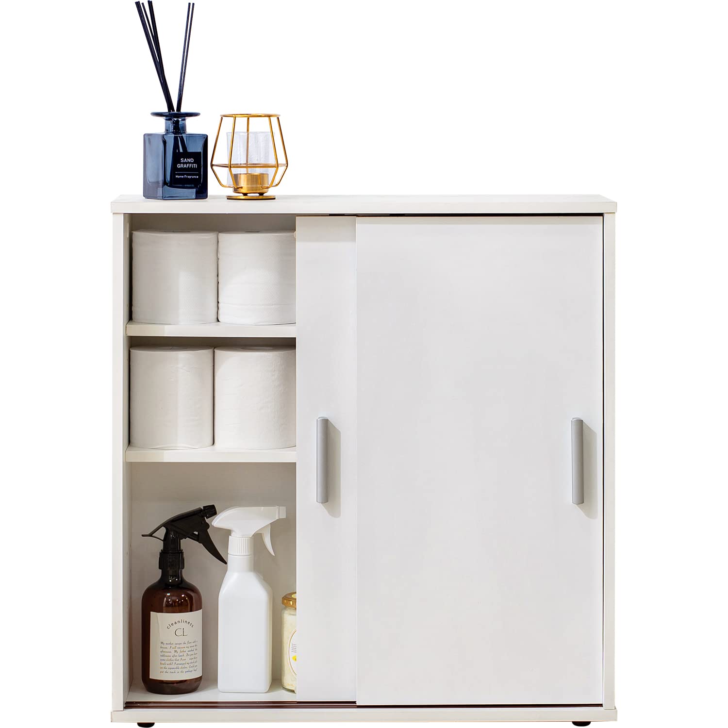 全国送料無料 萩原(Hagihara) トイレラック 収納 スリム 洗面所収納 扉 棚板 取っ手 付き 引き戸 薄型 コンパクト 幅59×奥行19.5×高さ61 ホワイト RTR-1138WH