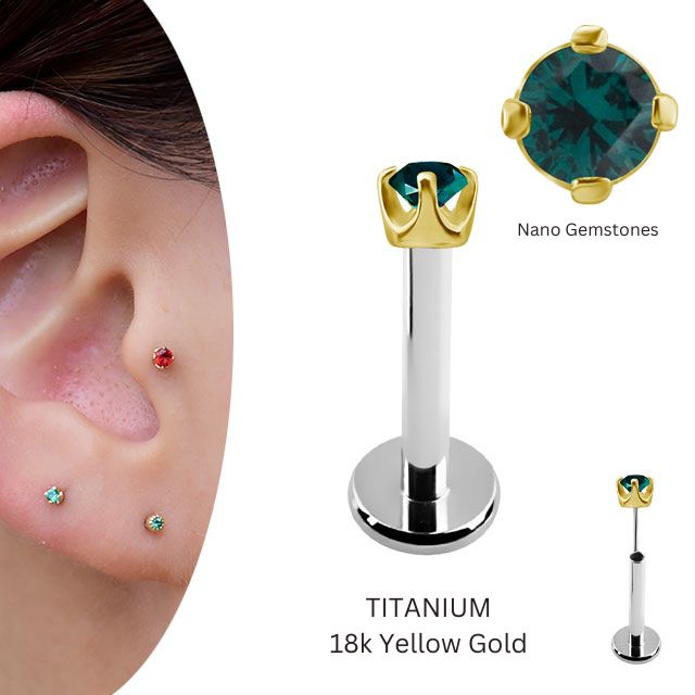 ピアス 18k プッシュピアス 20g 18g 16g 14g グリーン 1.5mm 立爪 18金ゴールド チタンピアス 金属アレルギー対応 ラブレットスタッド ボディピアス ロブ 軟骨ピアス 5,220円