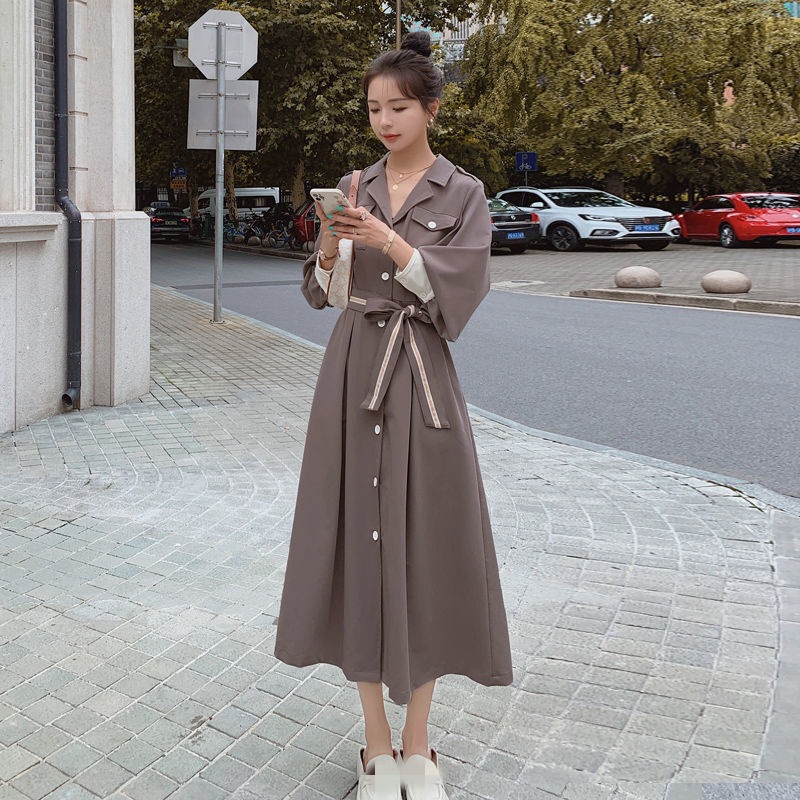 パーティードレス ドレス 便利！2wayワンピースシャツワンピース年新作カラーブロックウエストロングテンペラメントスカート