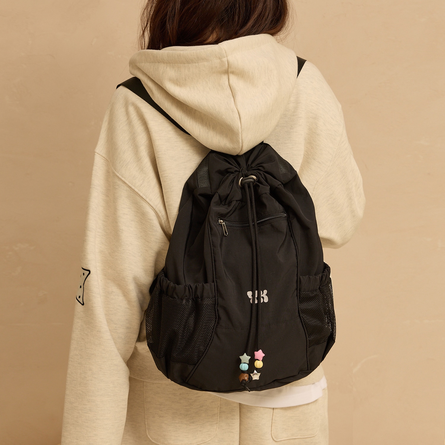 Beads Nylon String Backpack BLACK