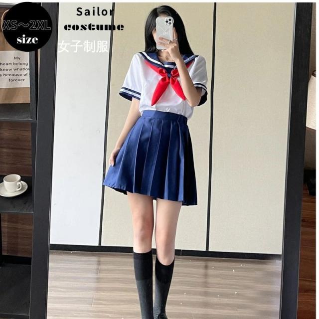 コスプレ セーラー服 マリン 水兵 海兵 ミニスカート 制服 女子高生 ブレザー ハロウィン ネクタイ付き コスチューム 衣装 仮装 セーラー服 セーラー 制服 長袖 スカーフ 紺 ボーダー 制服 ア