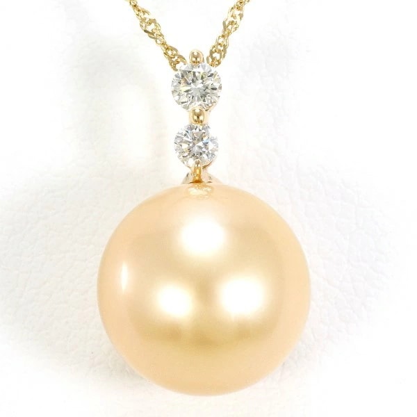 K10 10金 YG ネックレス パール(真珠) ダイヤ 0.10 ジュエリー 中古