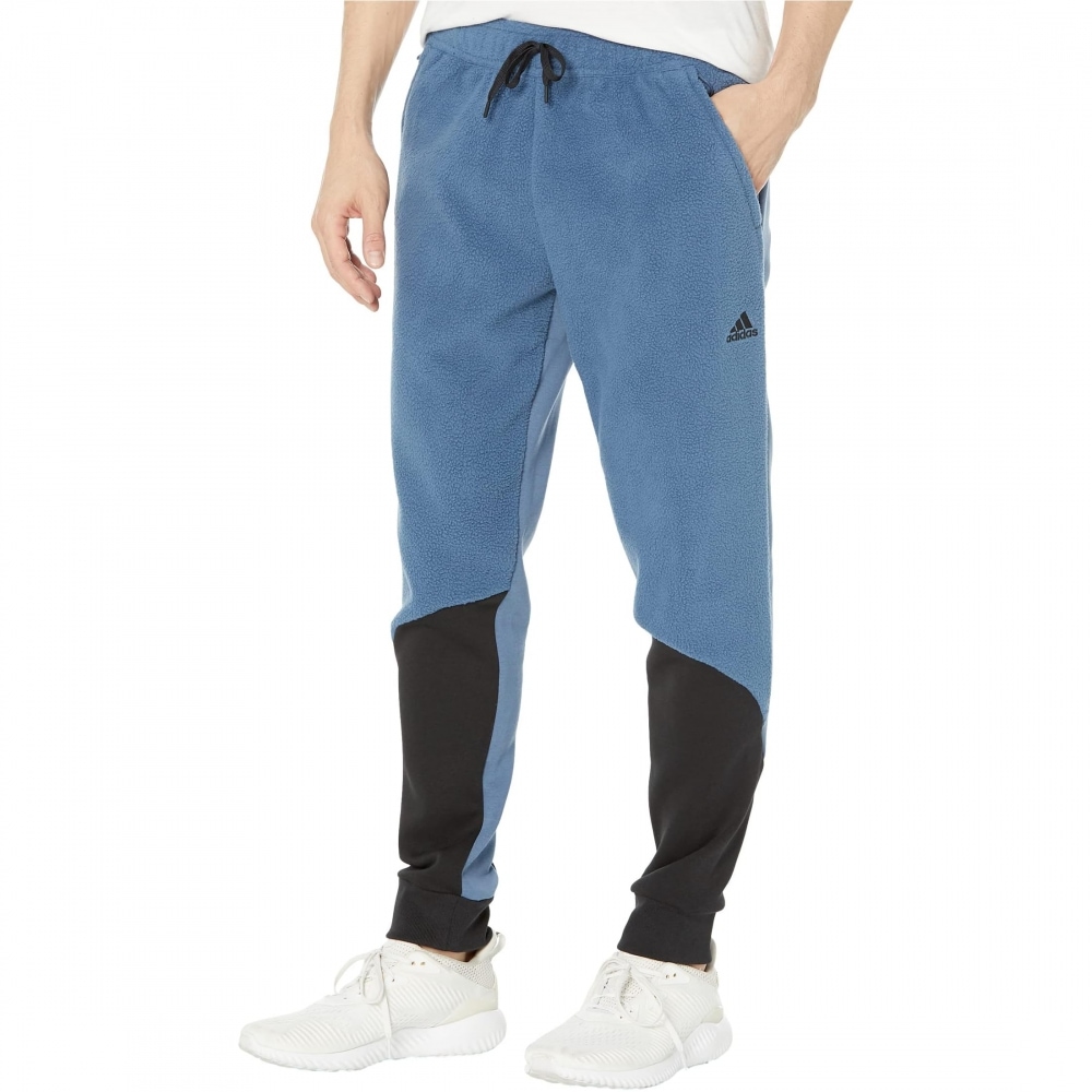 adidas カラーブロックシェルパフリースパンツワンダースチール/ブラック