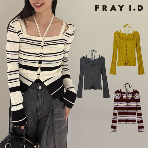 【即納】フレイアイディー FRAY I.D トップス 25秋冬 リブカーデ&キャミアンサンブル ミドル丈 キャミソール 長袖 セット レイヤード fwnt254210