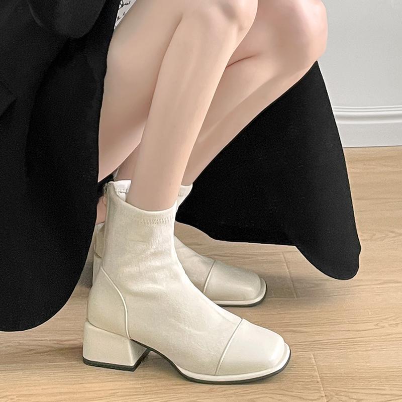 婦人靴 ファッション ハイヒール シューズ レディース ショットブーツ ホワイト フレンチ ブーツ モカシン