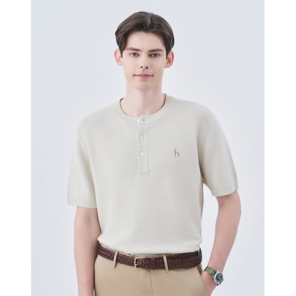 (ヘッジズ) 24SS ベージュソリッドコットンブレンドショートスリーブニット HZSW4B565I1