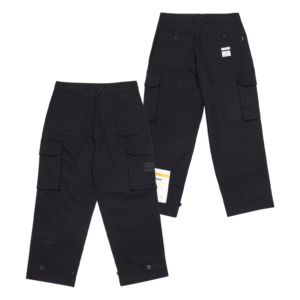 10s TWILL COTTON WIDE PARACHUTE PANTS BLACK