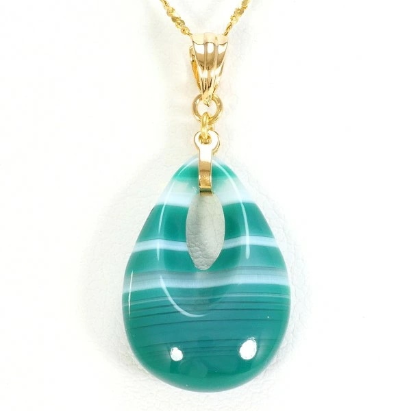 K18 18金 YG イエローゴールド ネックレス アゲート 約39cm ジュエリー 中古