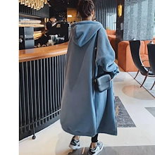 マウンテンパーカー 厚手 無地 パーカー 秋冬スウェットフードゆったり 長袖スウェットフーデ 膝下丈 ロング丈 ロンT 韓国ファッション