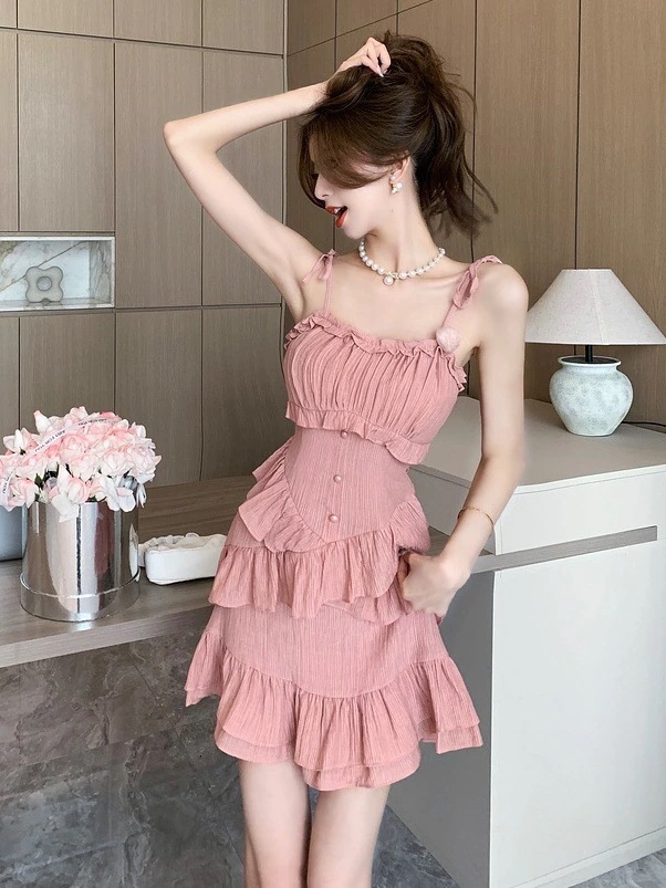 キャミワンピース 夏 リップ やせて見える イレギュラーキャミソールスカート 韓国 ワンピース レディースファッション