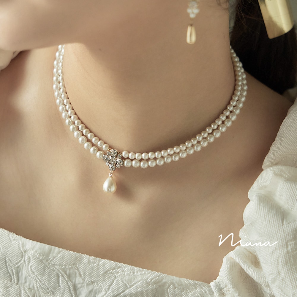 ネックレス パール ビジュー チョーカー ショート 2連 小粒パール レディース アクセサリー ジュエリー 上品 ゴールド 普段使い フォーマル パーティー 結婚式 セレモニー 入学式 卒業式