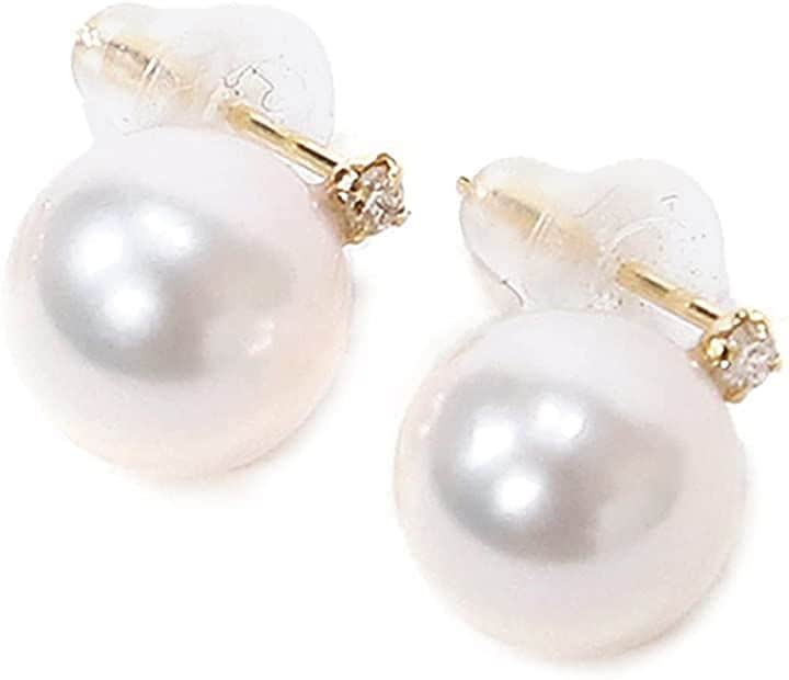 パール＆ダイヤモンドピアス イエローゴールド アコヤ真珠 7.5ｍｍ＋0.02cts K18YG