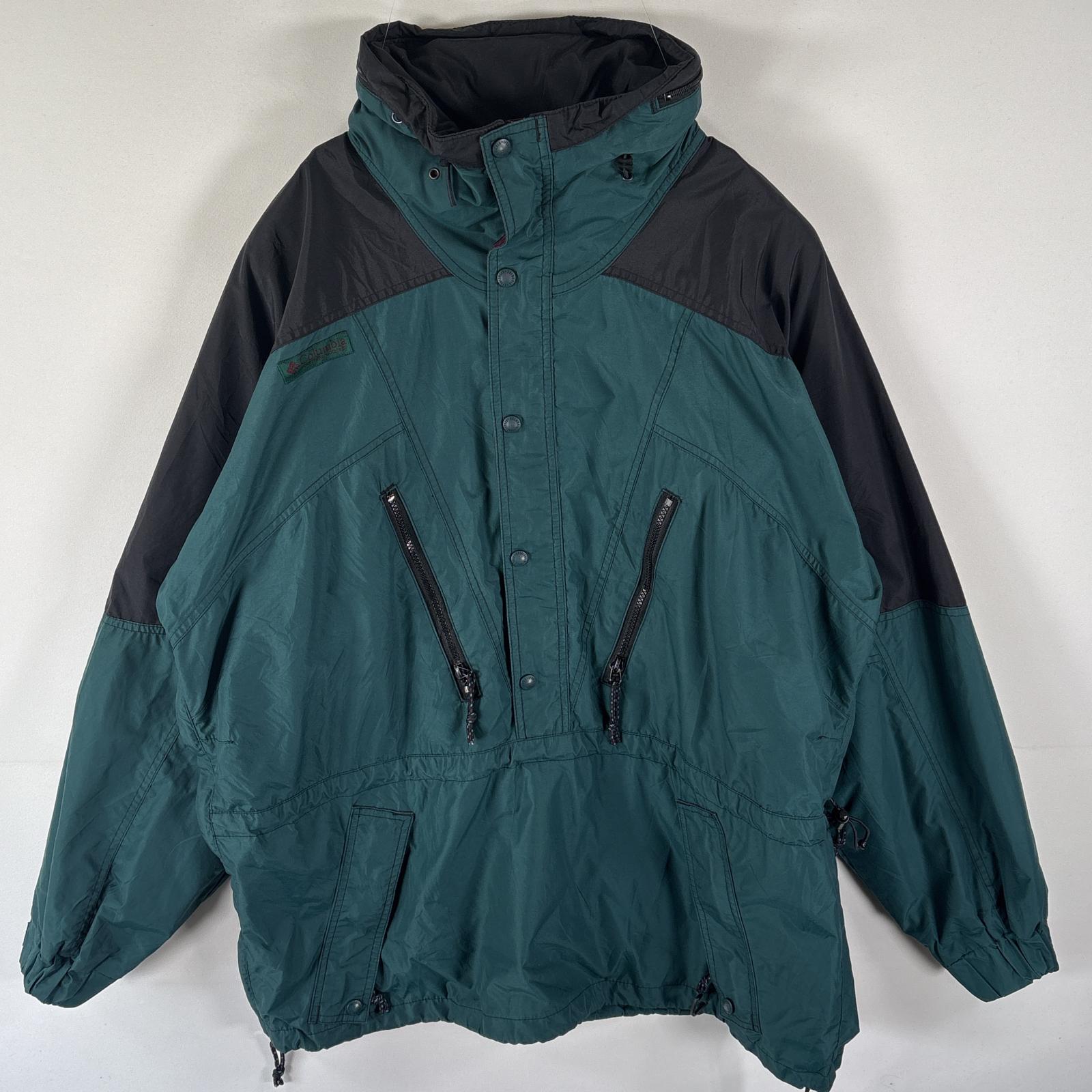 古着 90s/90年代 アノラックパーカー ツートンカラー プルオーバー ハーフジップ グリーン系 メンズ