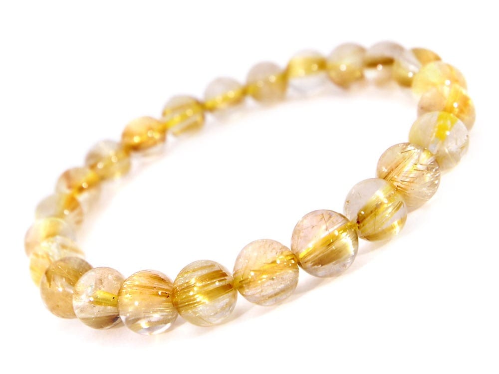 「1点もの 現品」 ラビットヘアー ゴールドルチルクォーツ ルチルクォーツ ブレスレット 7.6mm パワーストーン ブレスレット メンズ レディース 天然石 数珠 アクセサリー メン h926-yf
