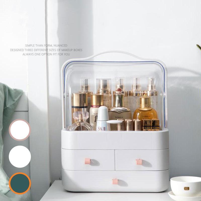 メイクボックス 大容量 コスメボックス 化粧品収納ボックス メイクケース 防塵 防水 蓋付き 化粧品入れ 引き出し式 卓上収納 寝室 浴室 洗面所