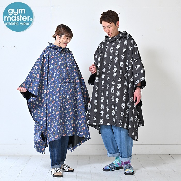 gym master ジムマスター プルオーバー ポンチョ フード 撥水/止水ジップ 収納袋付き レインコート