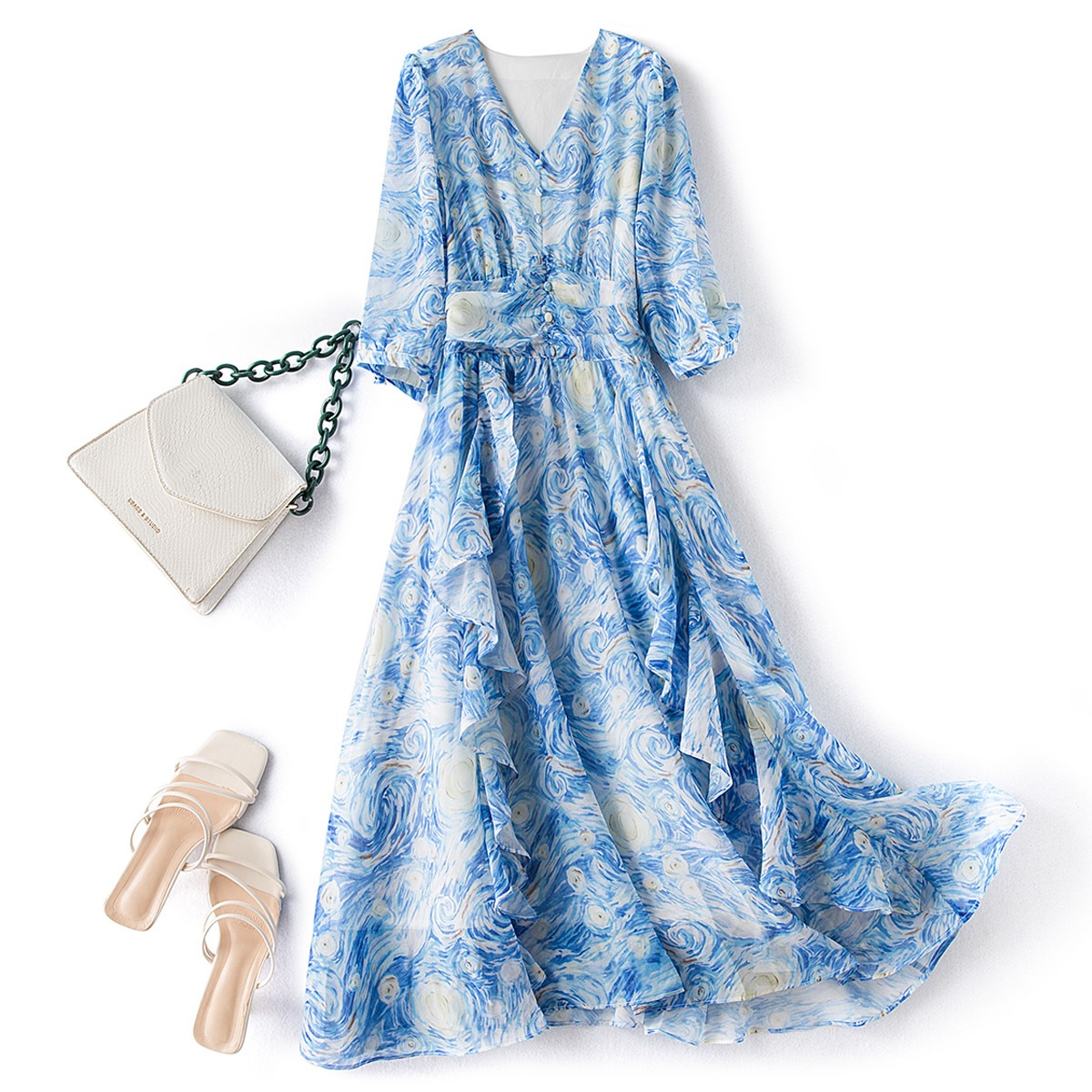 5l 6l 大きいサイズ ワンピース レディース 春 春夏 夏 ロングワンピース ロング丈 半袖 きれいめ ゆったり 体型カバー 通勤 オシャレ大きいサイズの婦人服vネックのシフォンジャカードワンピー