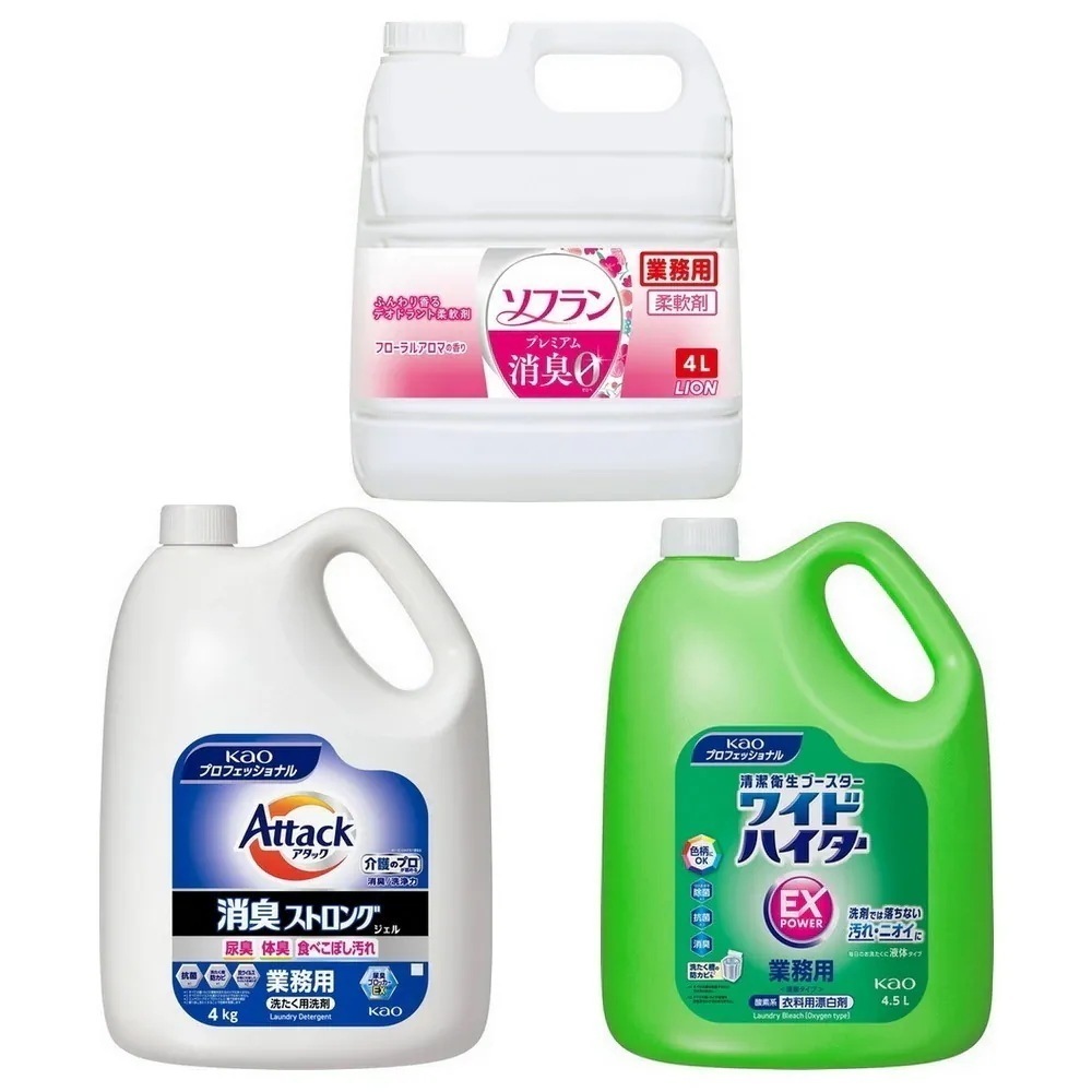 【花王 キャンペーン】花王　洗たく洗剤　アタック　消臭ストロングジェル　4kg＋衣料用酸素系漂白剤　ワイドハイターEXパワー　4.5L＋ライオン　柔軟剤　ソフラン　プレミアム消臭　フローラルアロマの香