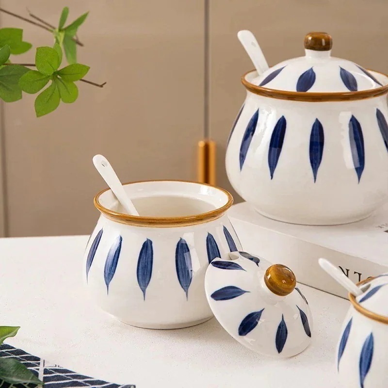 【1つ買うと10つ無料】製セラミック高温耐性大型スパイシーラードジャーキッチン調味料ボックス調味料ボトルチリソルトボックスジャー