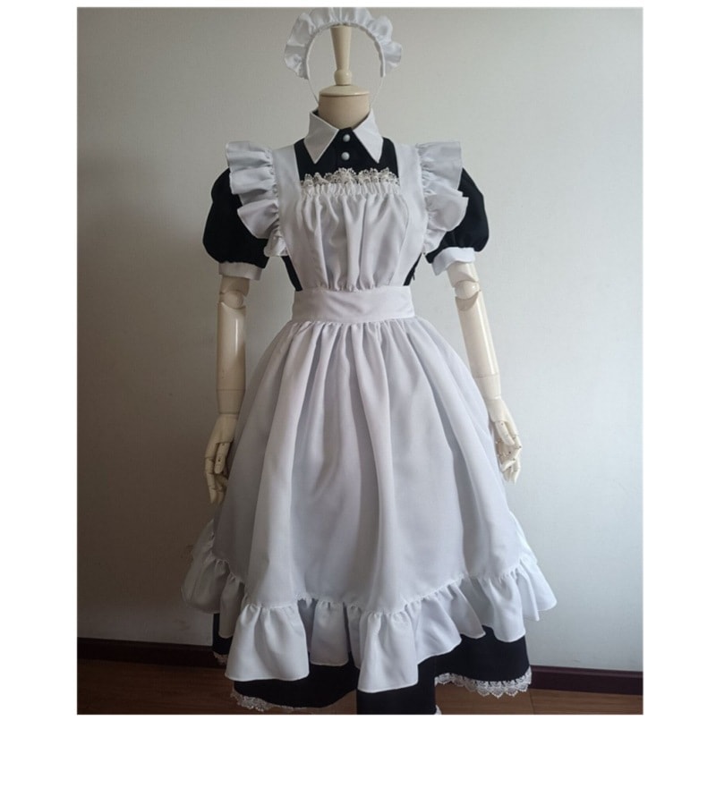 【24H時間限定特壳】伝統的なメイドロングスカートメイド服偽娘イギリス執事コスプレ韓国 せいふくかわいいワンピース