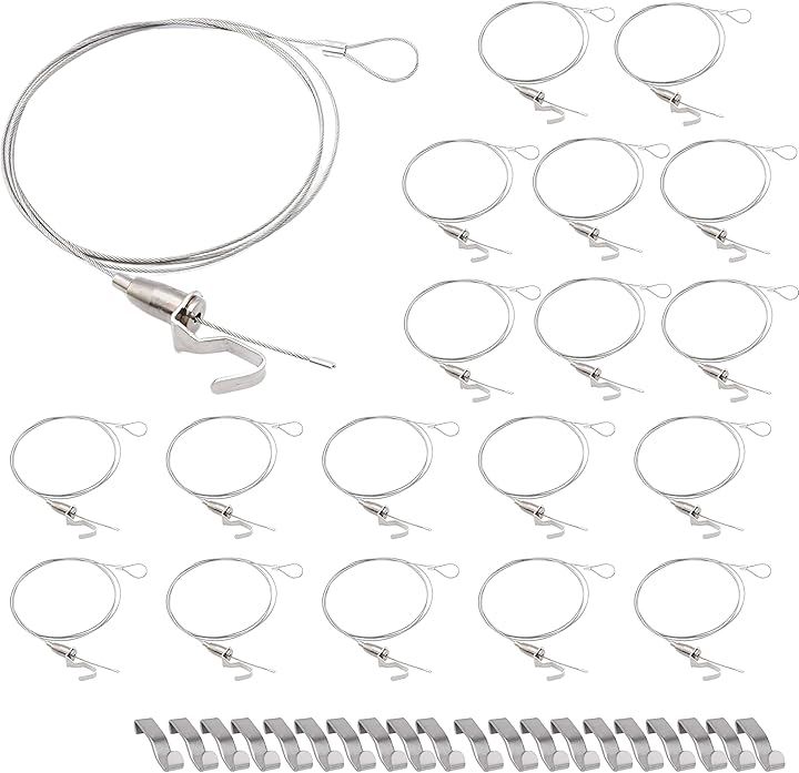 ピクチャーレール ワイヤー ワイヤーロープ 絵画 壁掛け 金具 20個(シルバー, 1.5m)