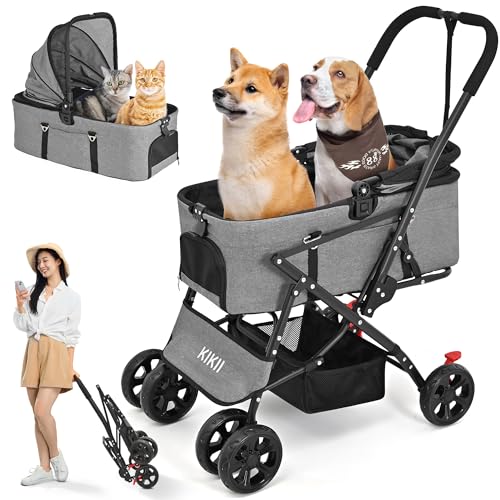 色：灰黑色 KIKII ペットカート 犬用ベビーカー 犬 猫バギー 分離型 4輪 小型犬 中型犬カー