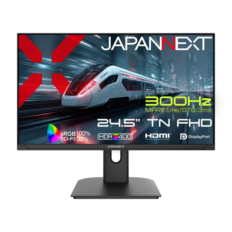 24.5インチ TNパネル搭載 300Hz/1ms(MPRT)対応 フルHD(1920x1080)解像度 ゲーミングモニター JN-T245G300F HDMI DP sRGB:100% DCI-P3