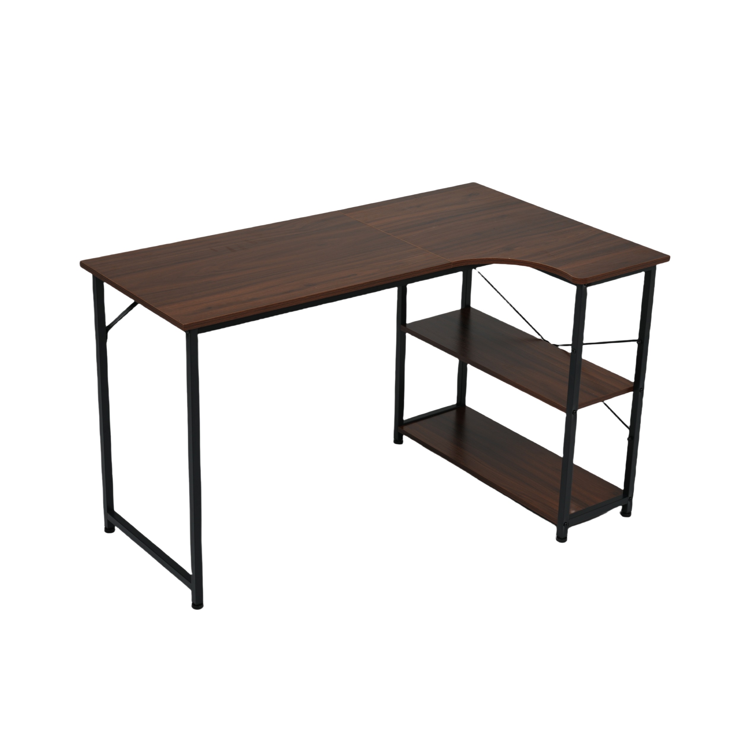 【ブラウン】パソコンデスク L字右棚 120cm　2段ラック付 デスク木製 ミシン台 書斎机 勉強机　ブラウンGG4202 Brown Particle BoardG576