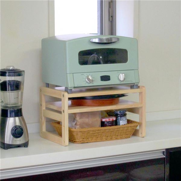 天然木トースターラック 家電下 洗えるバスケット付き カウンター上収納ナチュラル 上置き 収納 棚 木製 幅30cm おしゃれ キッチン キッチンラック 組立品