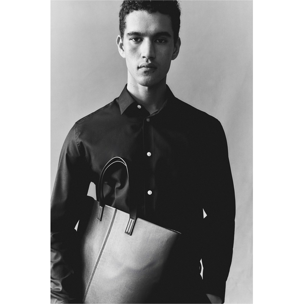 H&M イージーケアレギュラーフィットシャツネイビーブルー