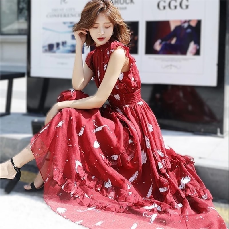 ドレス ワンピース パーティドレス ワンピースドレス ワンピドレス ロング マキシ丈 ノースリーブ ホルターネック Aライン シフォン ウエストゴム 透け感 きれいめ 大人 上品 お洒落 エレガント