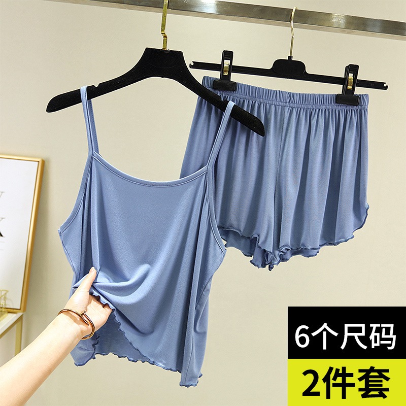 女性の夏の薄いセクション大きなサイズのルーズパジャマスーツボトミングレースショートツーピースベスト