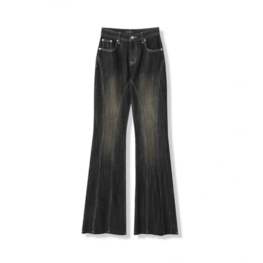 アヴァンドレス薄手ブーツカットパンツウォッシングブラック