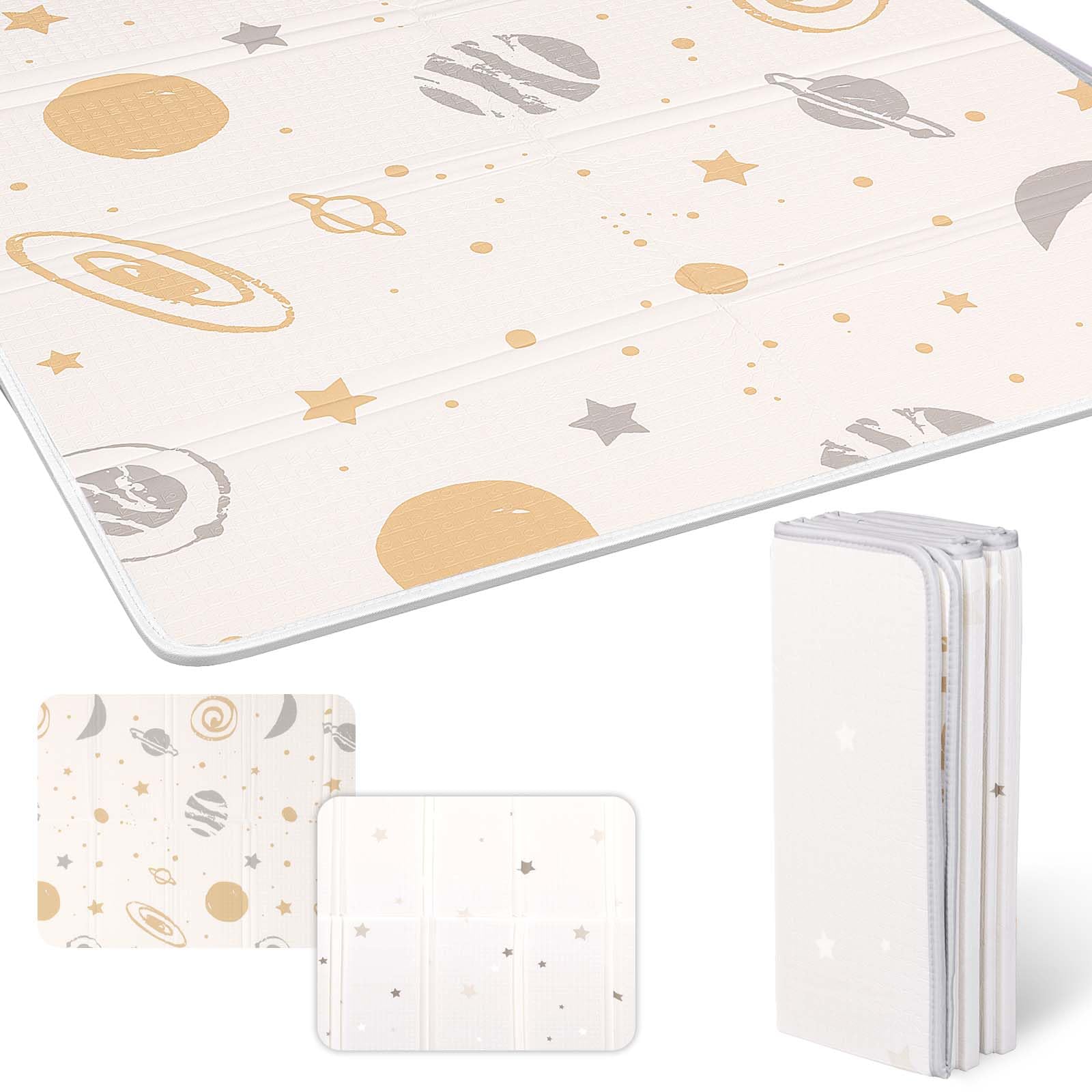 プレイマット-Artake 赤ちゃん プレイマット 収納しやすい ジョイントマット 厚手 折りたたみ 防水 防音マット ベビーマット お昼寝マット White Stars 160*180*2